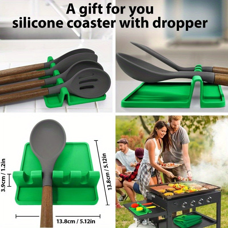 Silicone Griddle Mat Food Grade Silicone Grill Mat Protect the Top Surface from Insects 36 inch Green Color with Silicone Utensil Rest