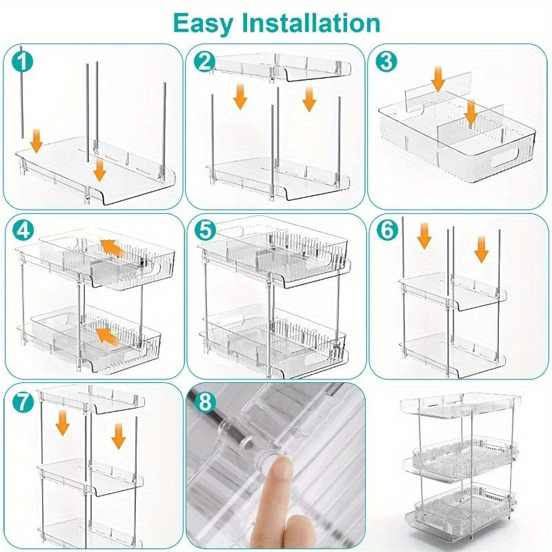 2 Packs 3 Tier Clear Bathroom Organizer with Drawers Dividers Pull-Out Pantry Organization Medicine Bins Slide-Out Storage Container