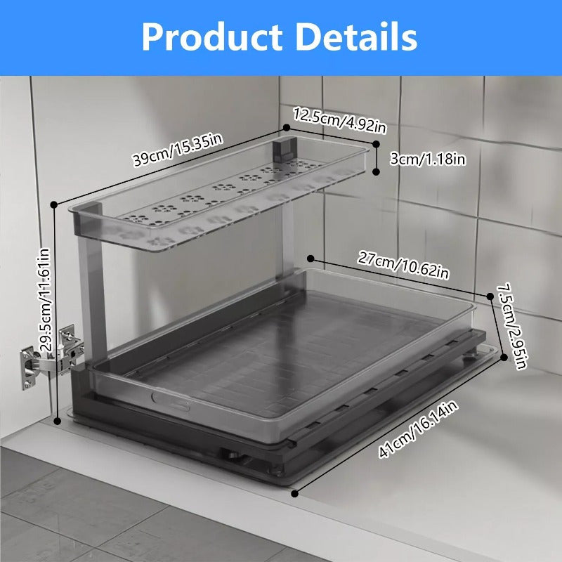 2-Tier Pull Out Under Sink Organizer Cabinet Organizer With Sliding Drawer Tray L-Shaped Slide Out Storage Shelves For Bathroom Kitchen Cabinet