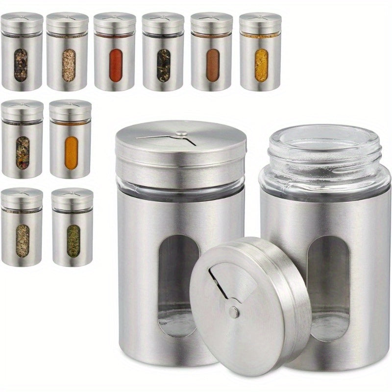 12pc Stainless Steel & Glass Spice Shakers – Premium Kitchen Set for Salt, Pepper, & MSG – Modern Design for BBQs, Picnics, & Organized Cooking