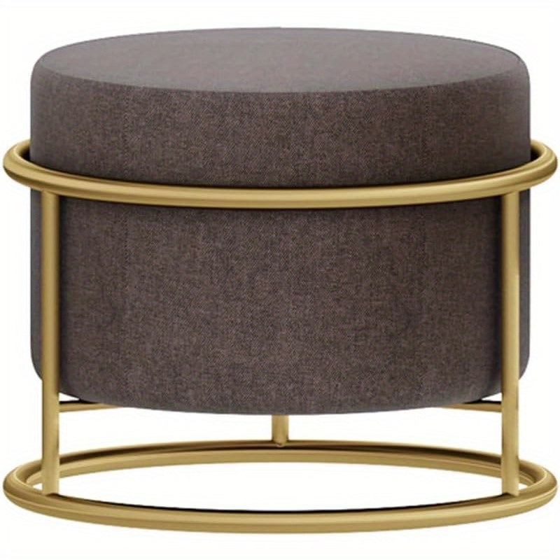 Light Luxury Padded Footstool, Fashionable Multifunctional Dressing Stool, Circular Footstool, Metal Legs, Modern Decorative Furniturec