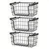 Oceanstar Stackable Metal Wire Storage Basket Set for Pantry, Countertop, Kitchen or Bathroom – Black, Set of 3