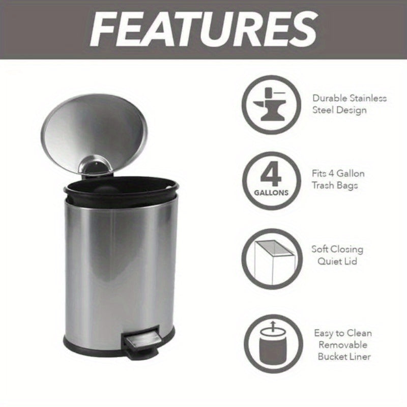 1.3 Gallon Trash Can, Oval Bathroom Trash Can, Stainless Steel