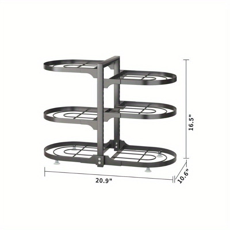 Adjustable 6-Layer Pot and Lid Rack – Kitchen Storage Organizer for Pots, Pans, and Lids, Under-Cabinet Pot Sorting Bracket, Black