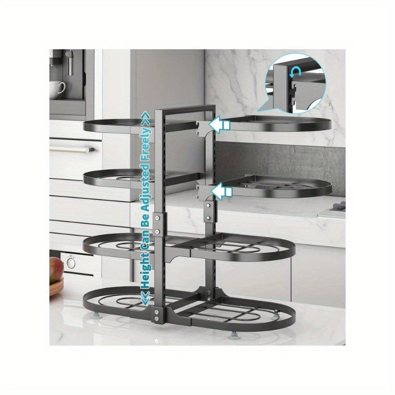 Adjustable 8-Tier Pot and Pan Organizer Rack – Under-Cabinet Lid Holder for Kitchen Storage and Organization