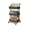 Rolling Metal Trolley with Wheels – Versatile Bathtub Organizer and Tissue Holder, Black, with Handle