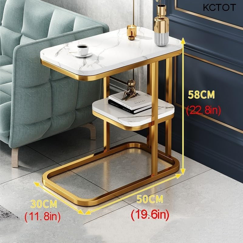 Modern Imitation Marble Side Table 2-Tier Storage Shelf with Gold Metal Frame, Minimalist Small Coffee Table Narrow Snack Couch End Table for Living Room Bedroom Beside (Color : Gold)