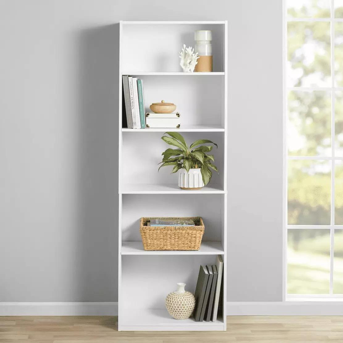 Mainstays 5-Shelf Bookcase with Adjustable Shelves, White