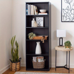 5-Shelf Bookcase with Adjustable Shelves, True Black Oak