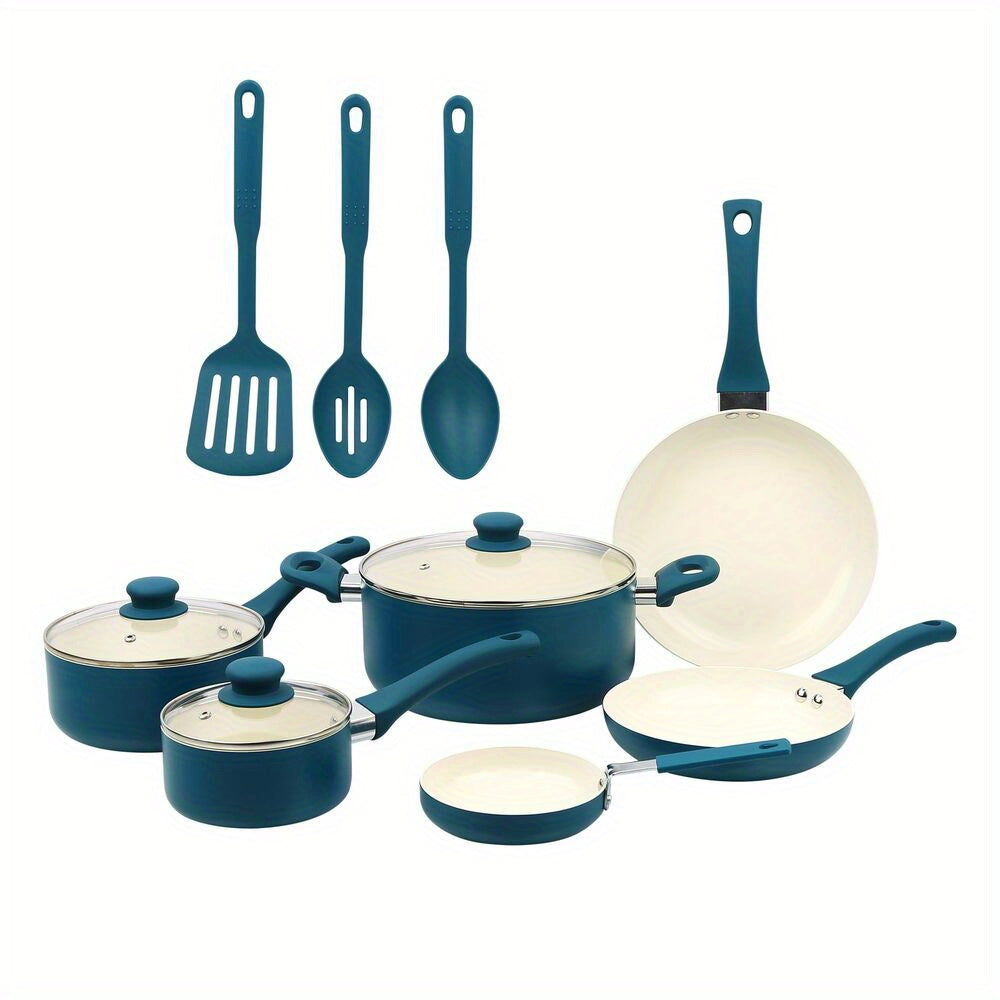 12-Piece Corsair Ceramic Aluminum Non-Stick Cookware Set - Durable, Scratch-Resistant, Easy-to-Clean, Heat-Evenly Cooking Solution for Home Chefs - Premium Quality, Long-Lasting Performance