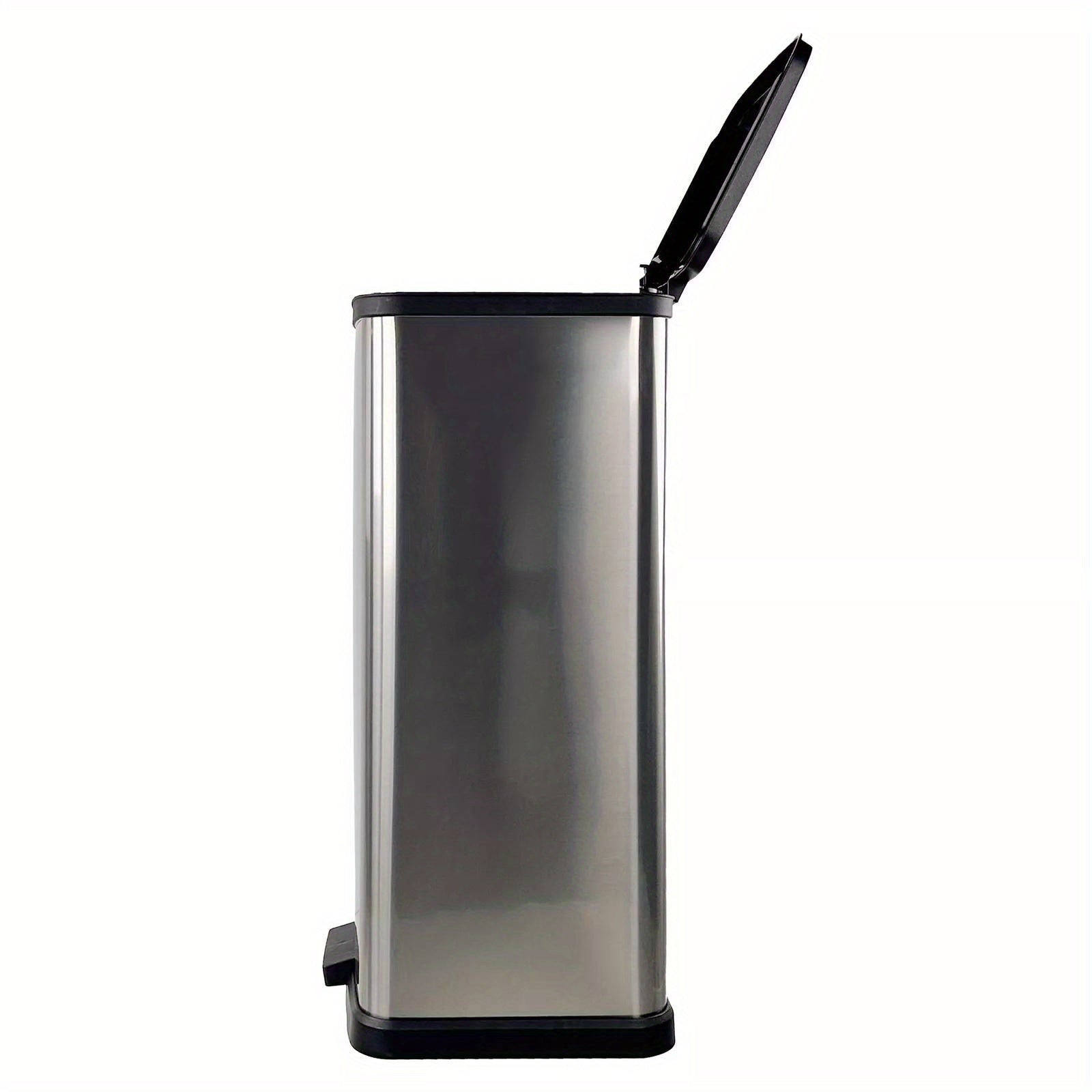 13.2 Gallon Trash Can, Plastic Rectangular Step Kitchen Trash Can, Silver, 13.54" L x 14.44" W x 26.24" H