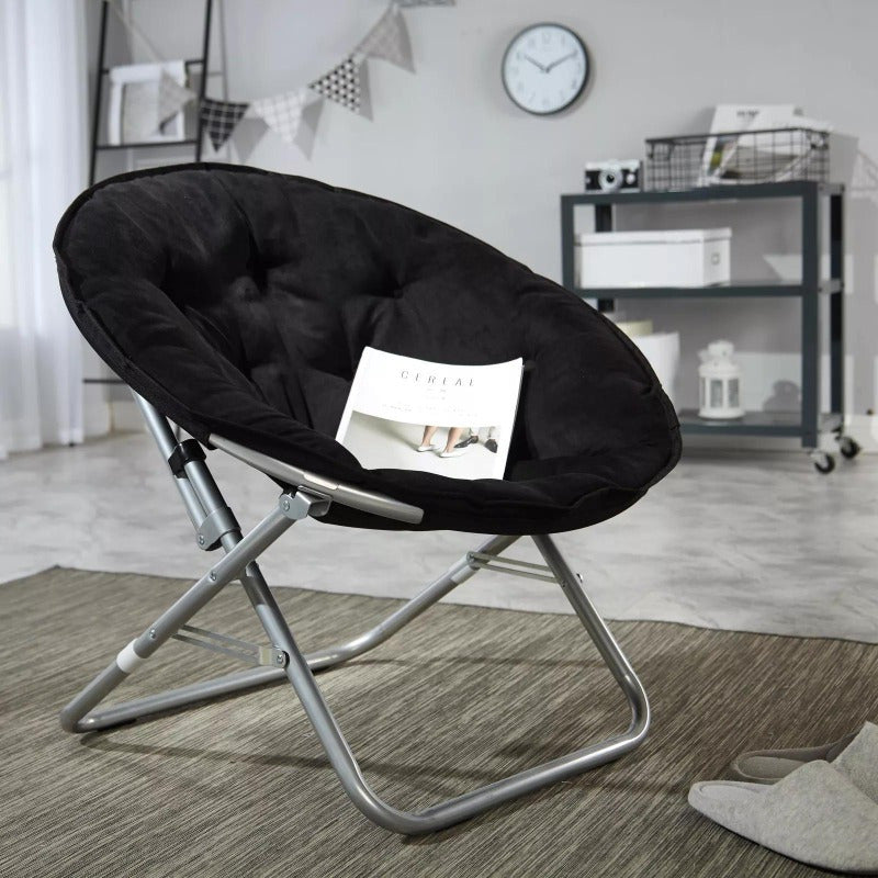 CozySoft Saucer Chair - Large, Foldable, Soft Faux Fur, Lazy Lounge Chair for Adults with Sturdy Metal Frame, Perfect for Relaxation and Leisure Time