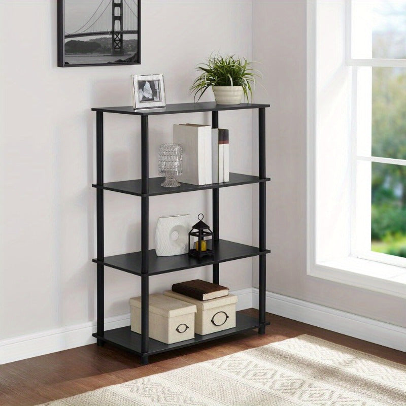 No Tools 4-Shelf Storage Bookcase, True Black Oak