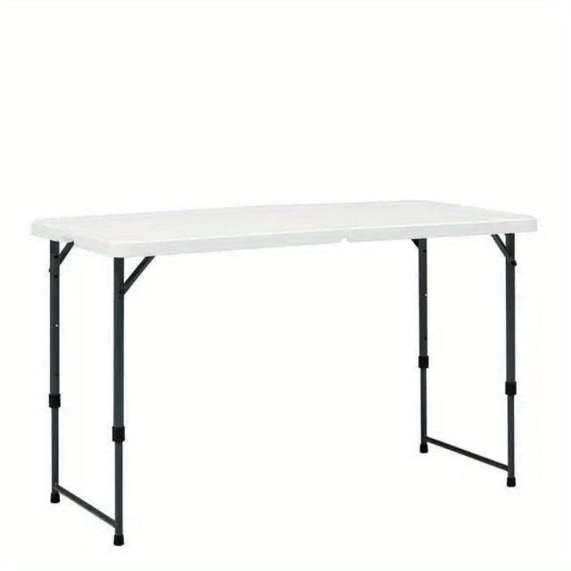 4 Foot Adjustable Height Folding Plastic Table, Indoor Outdoor White Granite