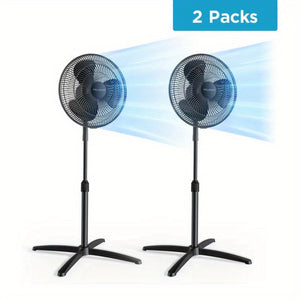 16 Pedestal Stand Up Oscillating Fan with 3 Speeds Settings Ultra Quiet Adjustable Heights for Bedroom, Living Room, Home and Office 2 Packs Black