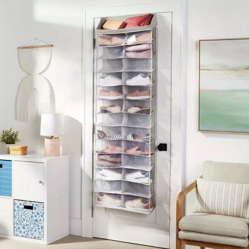 Over The Door 26 Shelf Mesh Shoe Organizer Light Gray