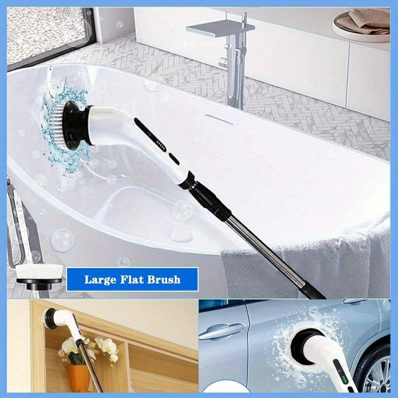 10 in 1 Electric Spin Scrubber, Cordless Scrubber with Adjustable Extension Arm, 2 Speed 10 Replaceable Cleaning Heads, LED display, for Cleaning Bathroom, Floor, Car