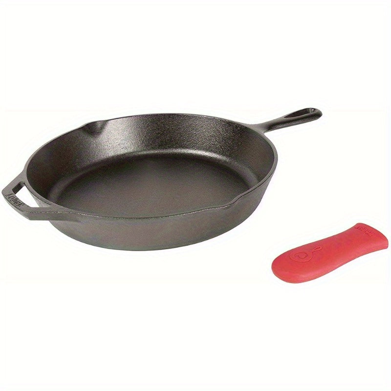 Lodge Cast Iron Skillet with Red Silicone Hot Handle Holder, 12-Inch