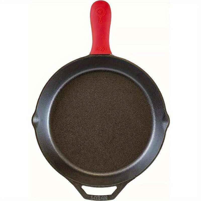 Lodge Cast Iron Skillet with Red Silicone Hot Handle Holder, 12-Inch