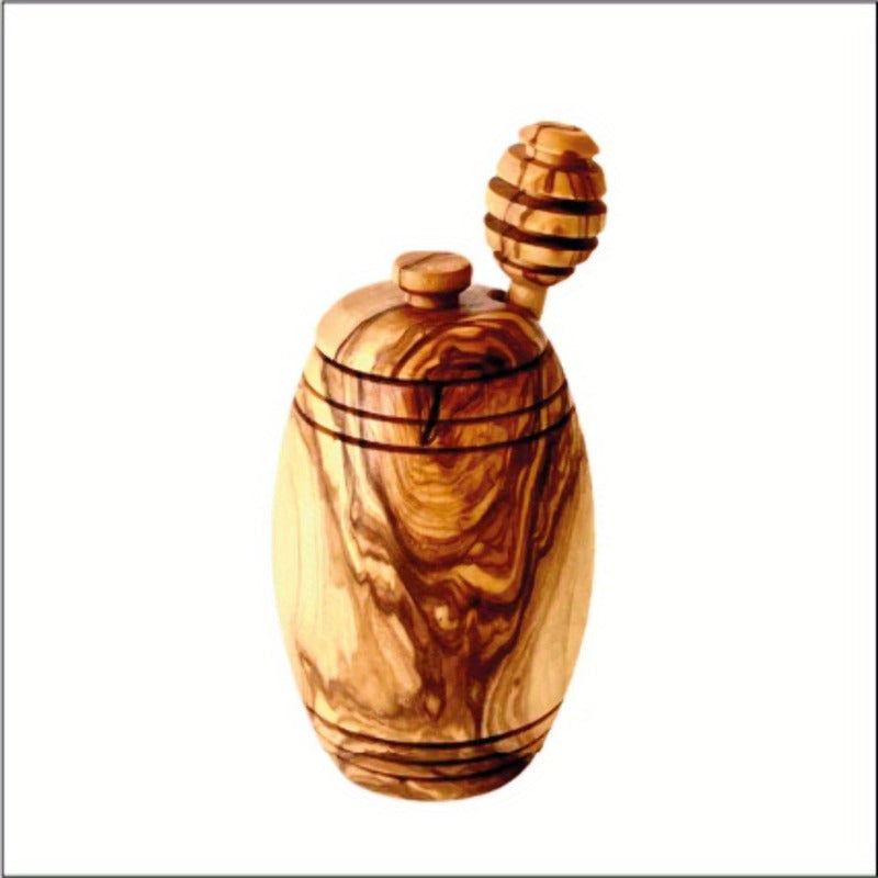 Olive Wood Honey Pot with Honey Dipper - Handcrafted Jar for Storing and Serving Honey | Elegant Kitchen Accessory