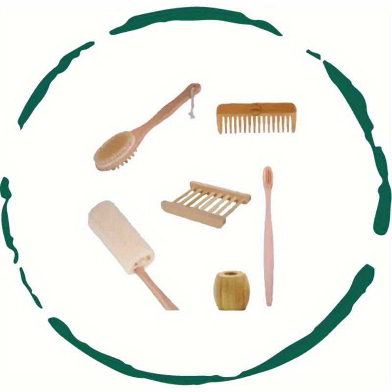 Zero-Waste Bathroom Essentials Bundle - 6-Pack Bamboo Accessories for Sustainable Bathing | Body Brush, Comb, Loofah, Toothbrush & Holder, Soap Tray