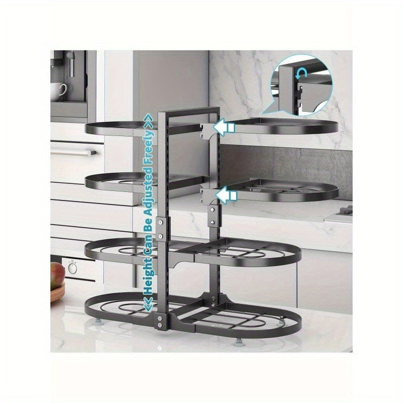 8 Tier Pots and Pans Lid Organizer Rack Holder, Adjustable Pot Organizer Rack for Under Cabinet, Pot Rack for Kitchen Organization and Storage