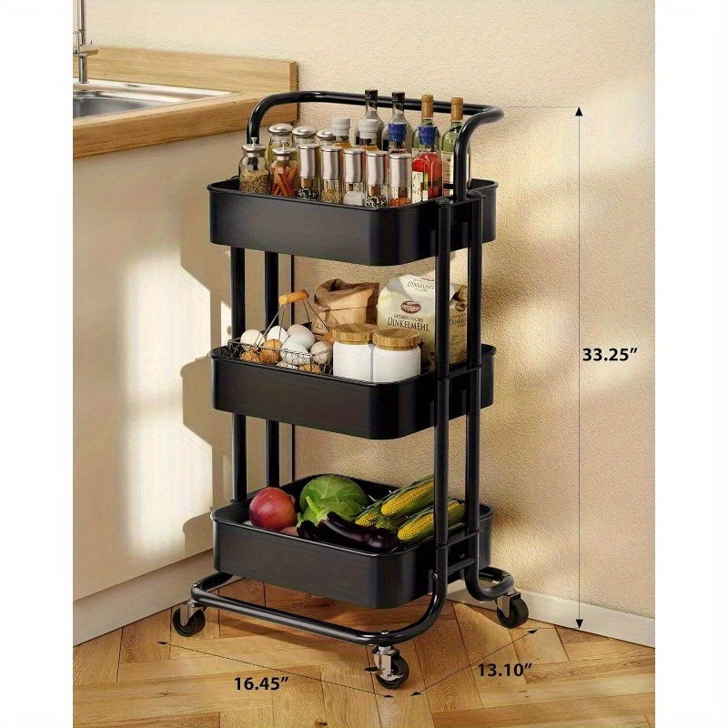 Rolling Trolley With Wheels Bathtub Manager Tolley Rolling Metal Tissue Trolley Handle -Black