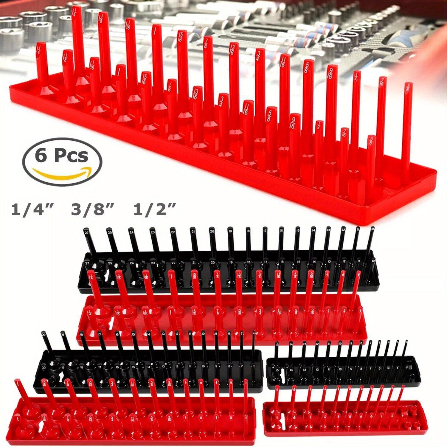 6PCS Socket Organizer Tray Set Hold 90 Metric&76 SAE Socket 1/4" 3/8" 1/2" Drive