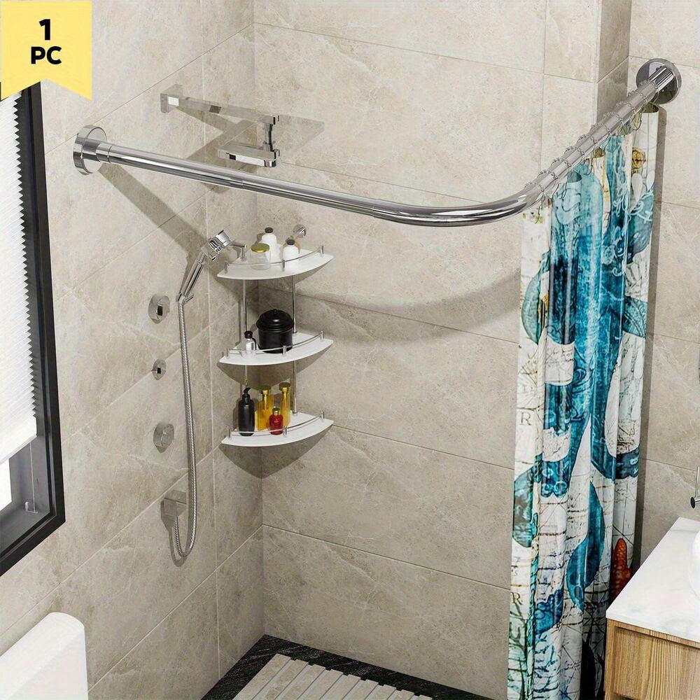 Stretchable 304 Stainless Steel L-Shaped Shower Curtain Rod Rack - Drill-Free Installation for Bathtub, Bathroom, Clothing Store | Corner Privacy Rod (47.24x29.52x1.96in)