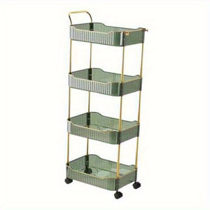 4-Tier Acrylic Rolling Storage Cart with Wheels - Utility Cart for Kitchen, Bathroom, Living Room, Office | Compact Organization (14''x10''x37'', Green)