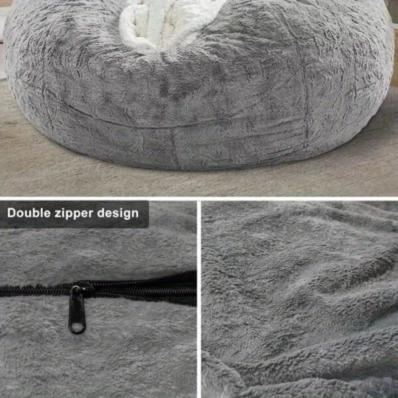 Chair Cushion; Big Round Soft Fluffy PV Velvet Sofa Bed Cover; Living Room Furniture; Lazy Sofa Bed Cover; 5ft Dark Gray (Cover Only)