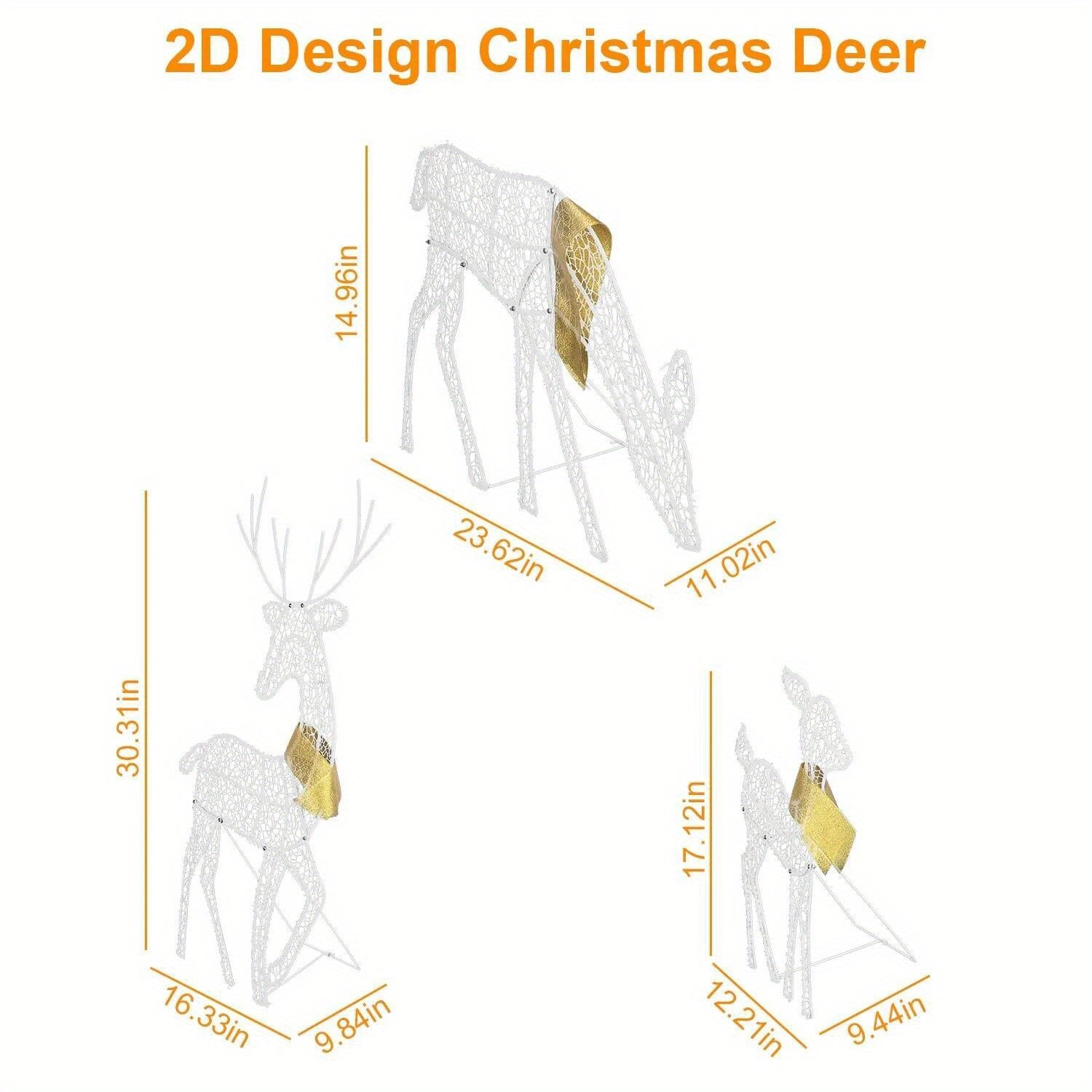 3 Sets Reindeer Family Lighted Christmas Deer Decoration - Buck, Doe, Fawn - Warm Yellow Light, 3 Modes, Indoor/Outdoor Holiday Décor