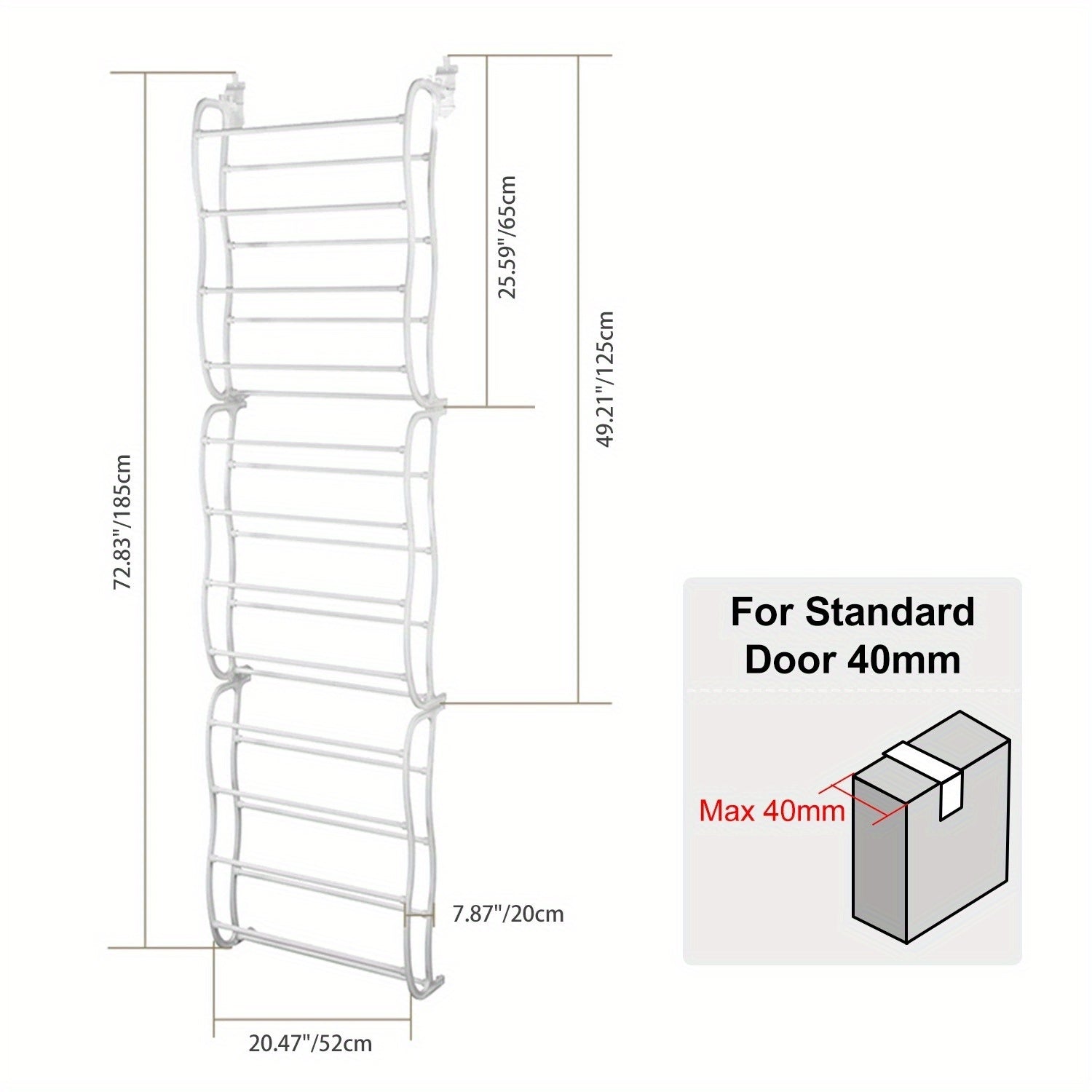 36 Pairs Over-The-Door Shoe Rack 12 Layers Wall Hanging Organizer Requires Screwing Holes