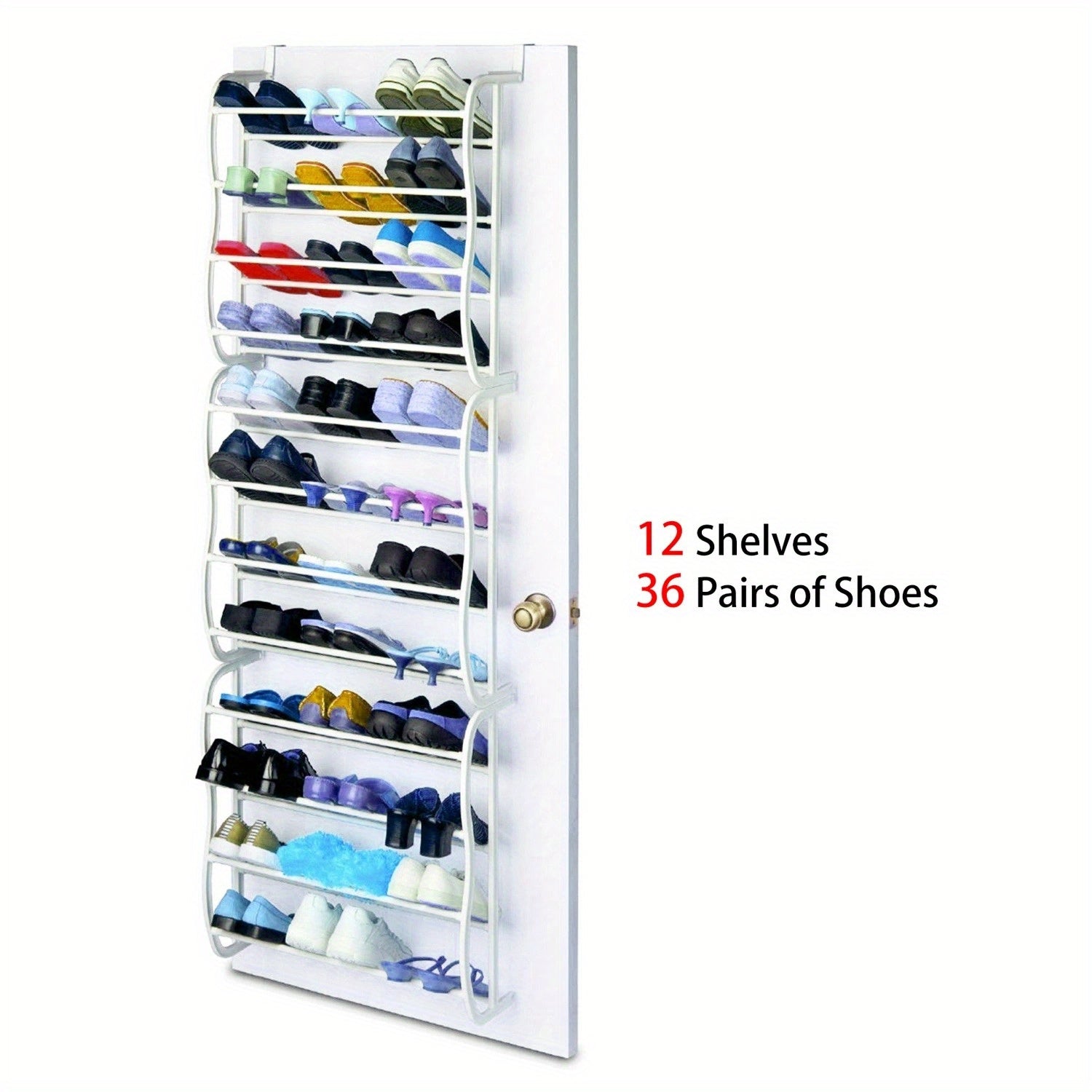 36 Pairs Over-The-Door Shoe Rack 12 Layers Wall Hanging Organizer Requires Screwing Holes