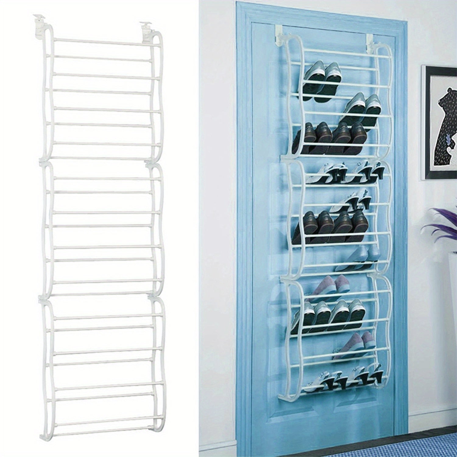 36 Pairs Over-The-Door Shoe Rack 12 Layers Wall Hanging Organizer Requires Screwing Holes