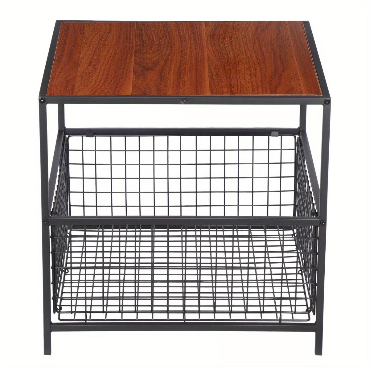 Black Square Sofa Side Storage Cabinet & Compact Coffee Table with Basket