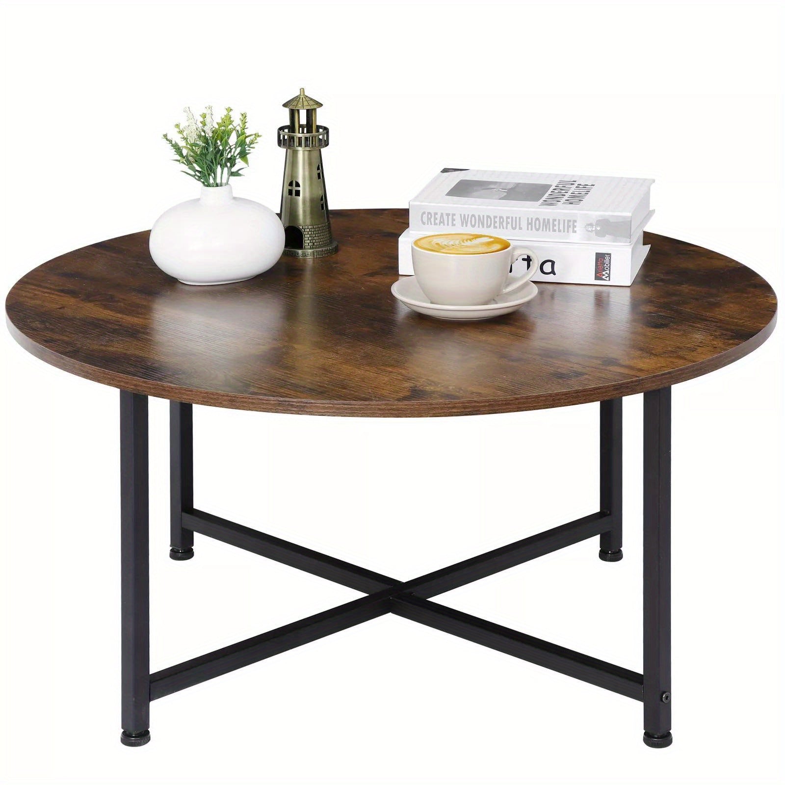 Round Wood Coffee Table - Black Tea Table for Home & Office Use