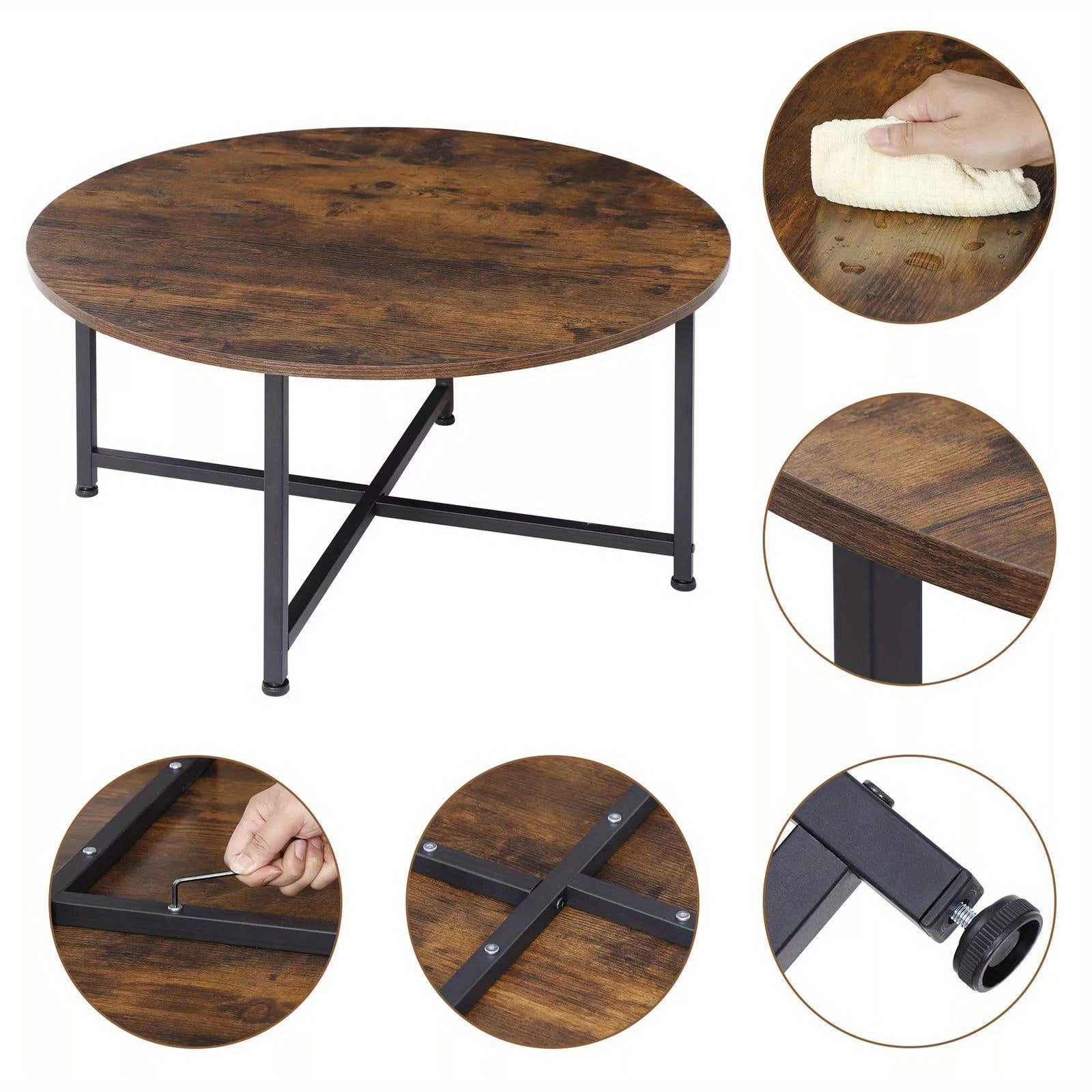 Round Wood Coffee Table - Black Tea Table for Home & Office Use