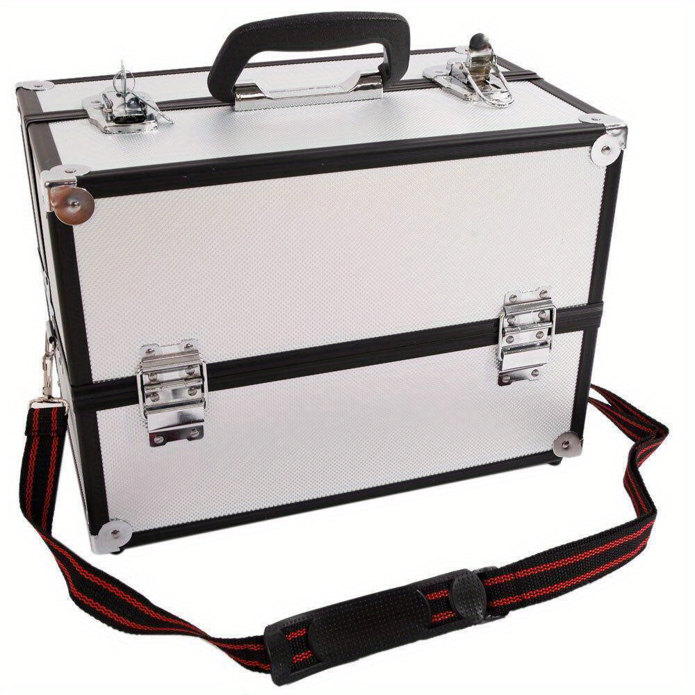 Large 14Inch Lockable Makeup Train Case Jewelry Box Cosmetic Organizer w/ Strap