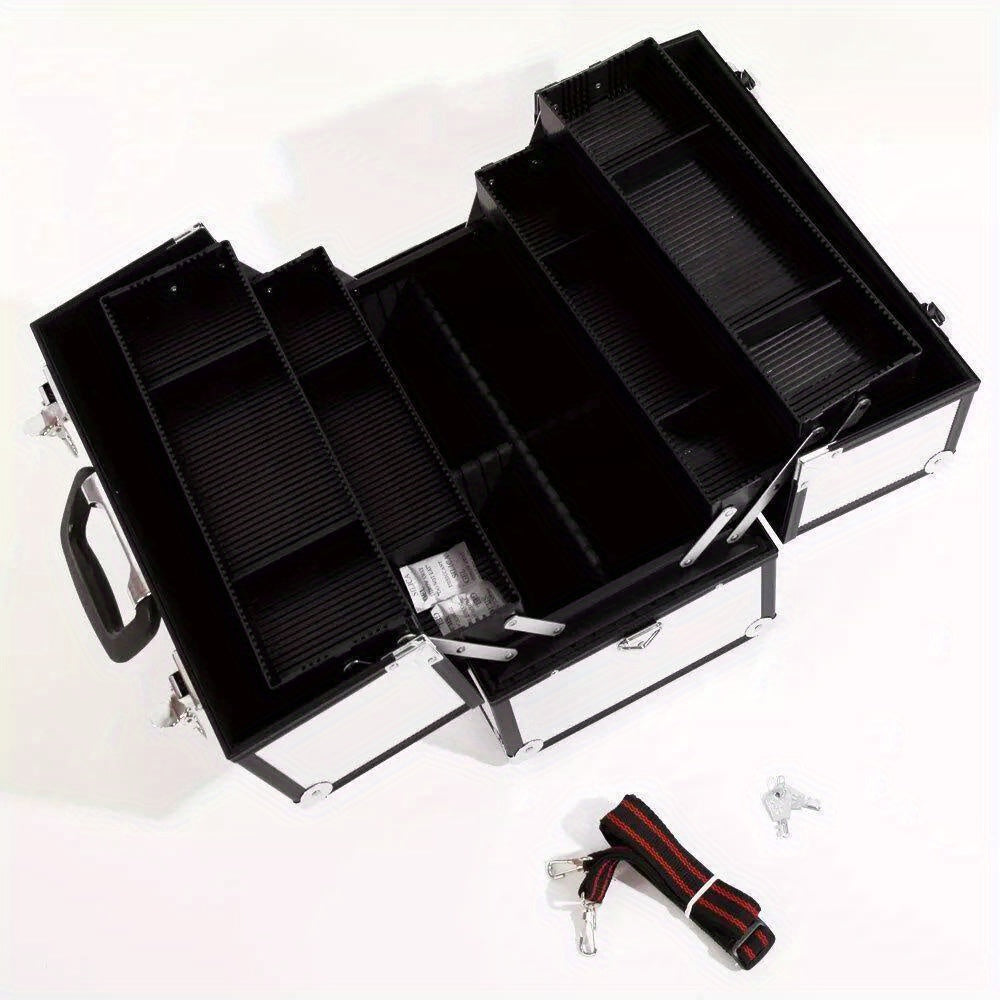 Large 14Inch Lockable Makeup Train Case Jewelry Box Cosmetic Organizer w/ Strap