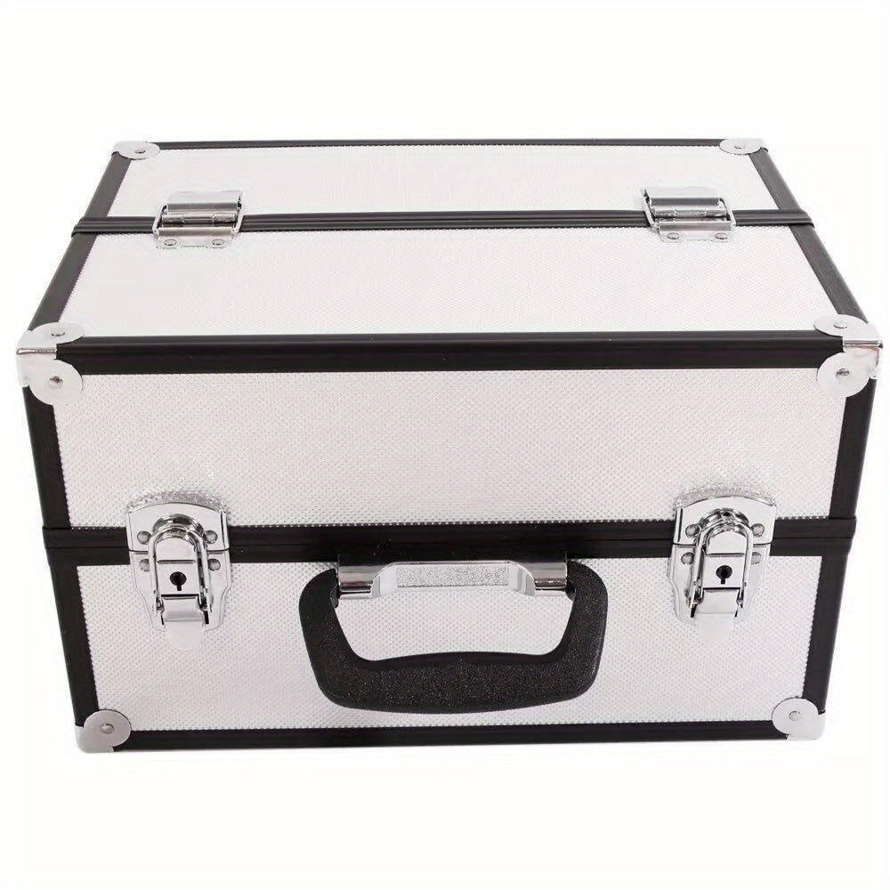 Large 14Inch Lockable Makeup Train Case Jewelry Box Cosmetic Organizer w/ Strap