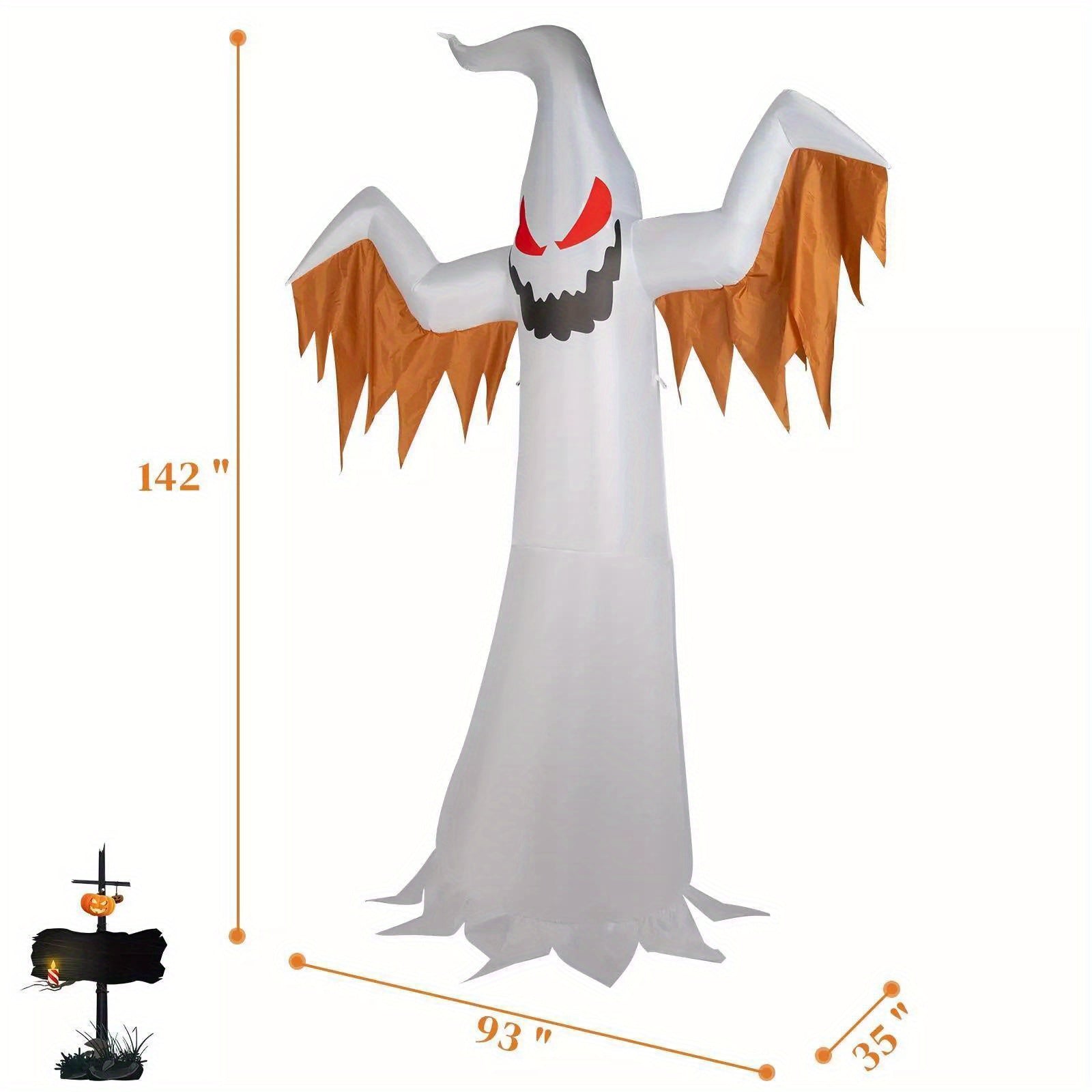 12FT Halloween Inflatable Giant Ghost with Red Eye Led Lights Blow Up Decoration