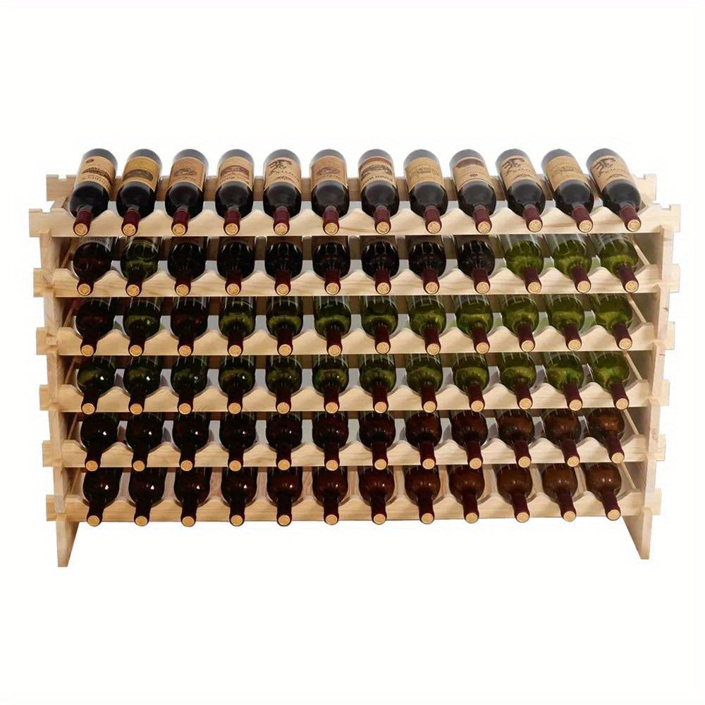 6 Tier Wood Holder Wine Rack Stackable Storage 72 Bottles Solid Display Shelves