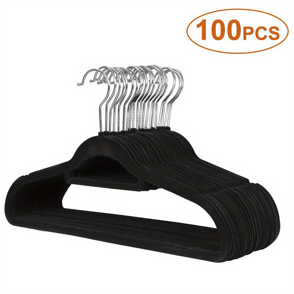 100PCS - 360 Degree Non Slip Velvet Clothes Suit/Shirt/Pants Velvet Hangers Black