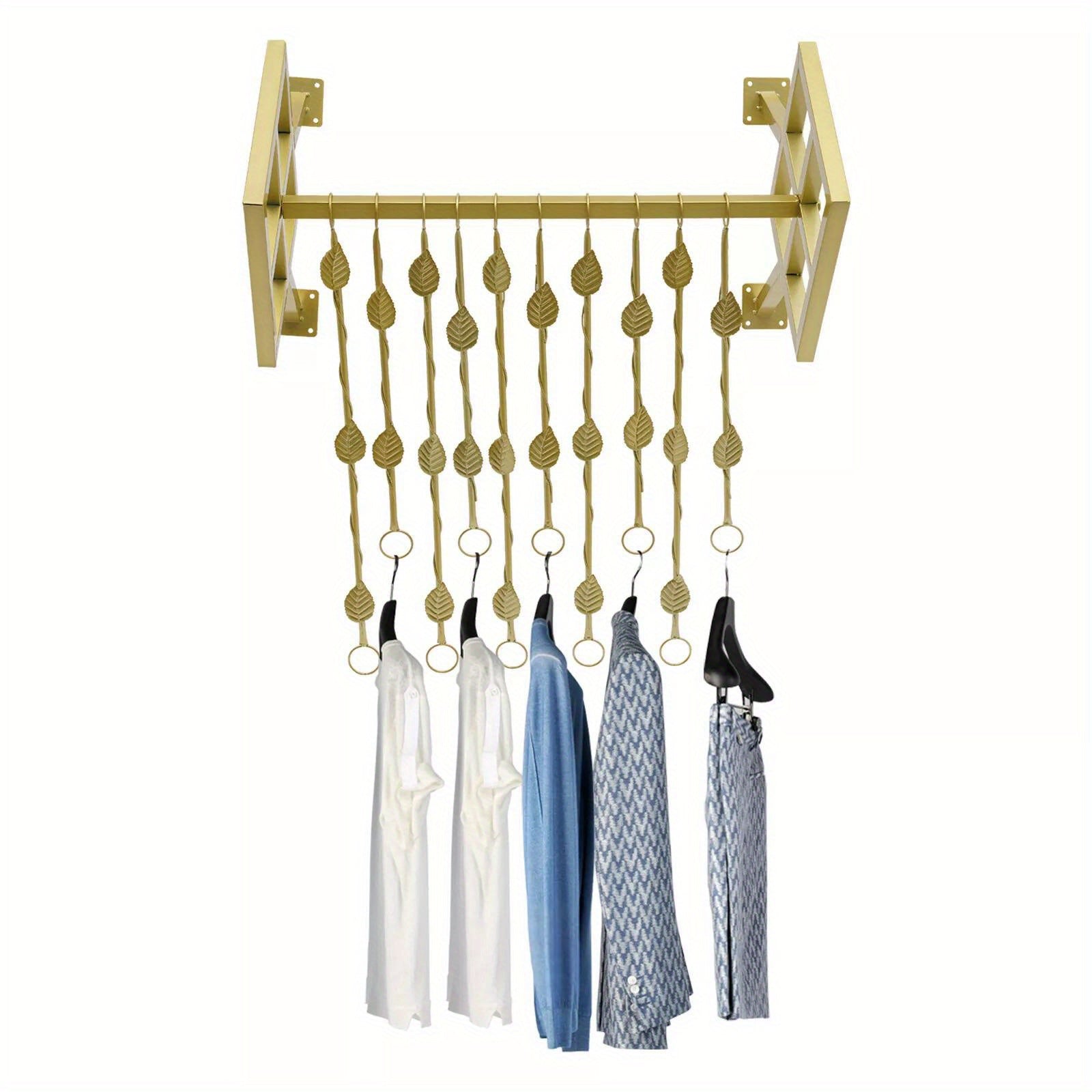 Retro Garment Rack Boutique Clothes Display with Shelf & 10 Hanging Chains