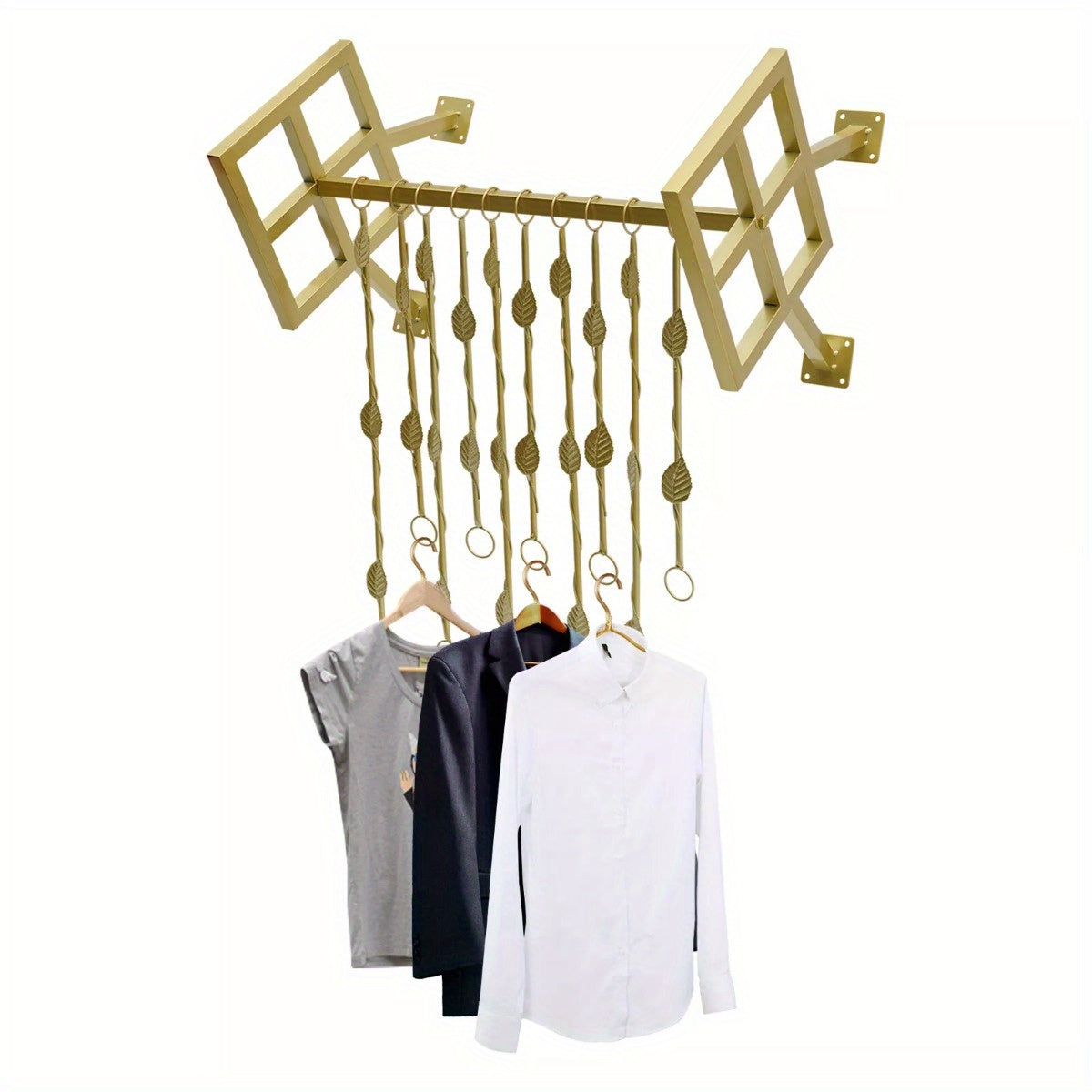 Retro Garment Rack Boutique Clothes Display with Shelf & 10 Hanging Chains