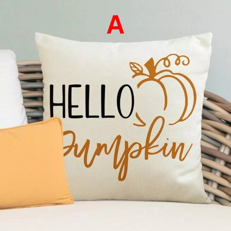 4pcs Pillow Cover Linen Autumn Thanksgiving Pumpkin & Maple Leaf Printed Cover