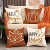 4pcs Pillow Cover Linen Autumn Thanksgiving Pumpkin & Maple Leaf Printed Cover