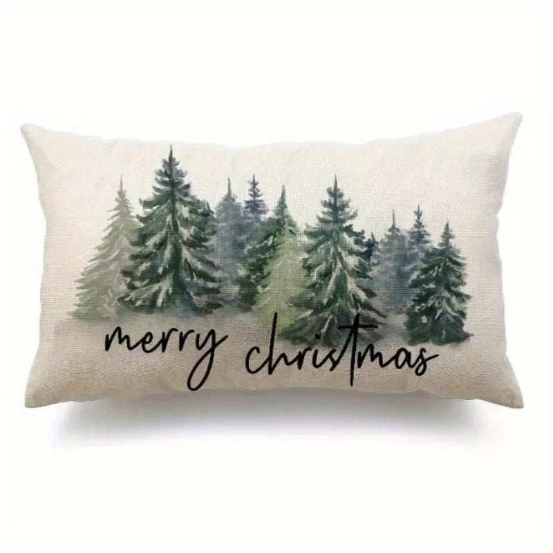 9pcs Merry Christmas Lumbar Pillow Snowman & Christmas Tree Print Cushion