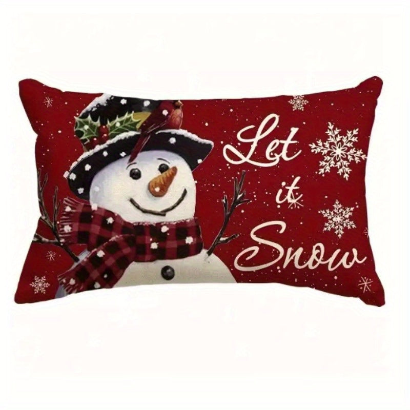 9pcs Merry Christmas Lumbar Pillow Snowman & Christmas Tree Print Cushion